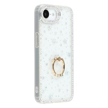 iPhone 16e/17e CrystalGlow Hybrid Cover med Ringholder - stjerner / gennemsigtig