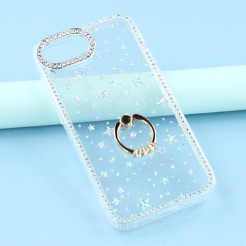 iPhone 16e/17e CrystalGlow Hybrid Cover med Ringholder - stjerner / gennemsigtig