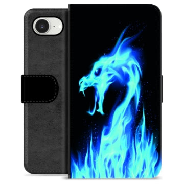 iPhone 16e Premium Flip Cover med Pung - Blå Ild Drage