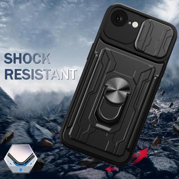 iPhone 16e/17e Roterende Ring Hybrid Cover med Kameraskjold - Sort