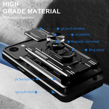 iPhone 16e/17e Roterende Ring Hybrid Cover med Kameraskjold - Blå