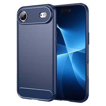 iPhone Air Børstet TPU Cover - Karbonfiber - blå