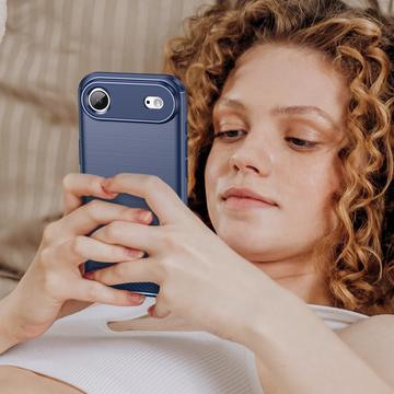 iPhone Air Børstet TPU Cover - Karbonfiber - blå