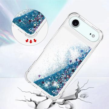 iPhone Air Glitter Quicksand TPU Cover - Blå hjerter