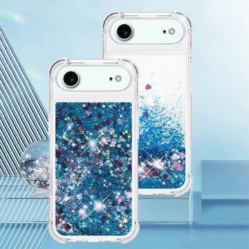 iPhone Air Glitter Quicksand TPU Cover - Blå hjerter