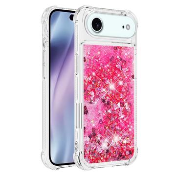 iPhone Air Glitter Quicksand TPU Cover - Lyserøde hjerter