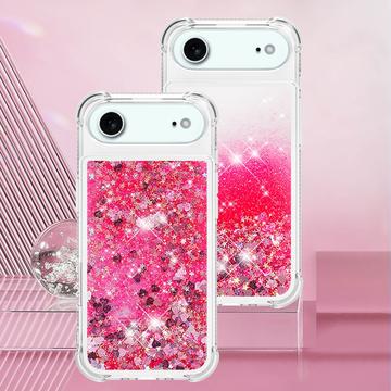 iPhone Air Glitter Quicksand TPU Cover - Lyserøde hjerter