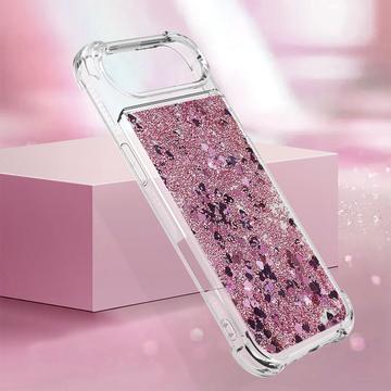 iPhone Air Glitter Quicksand TPU Cover - rosaguldfarvede hjerter