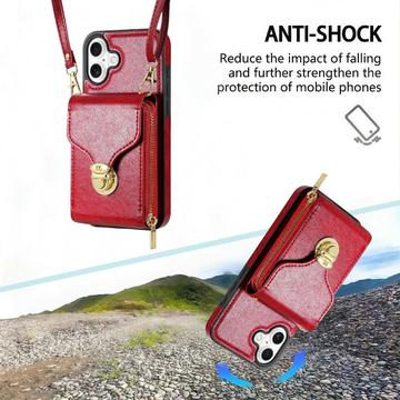 iPhone 17 Alt-i-et cover med pung og rem - rød