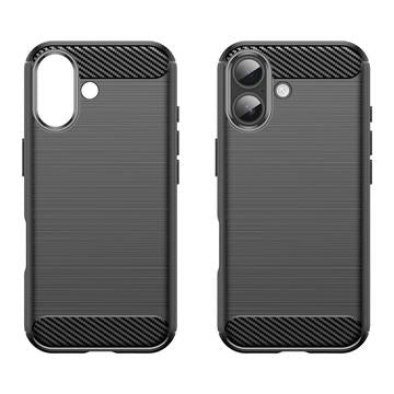 iPhone 17 Børstet TPU Cover - Karbonfiber - Sort