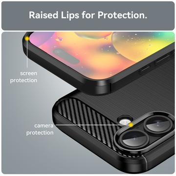 iPhone 17 Børstet TPU Cover - Karbonfiber - Sort