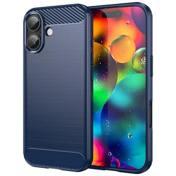 iPhone 17 Børstet TPU Cover - Karbonfiber - blå