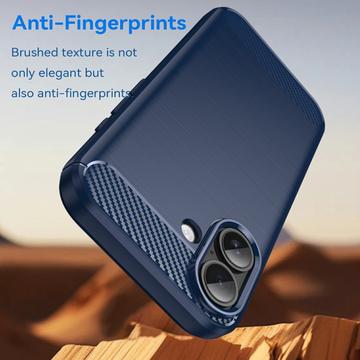 iPhone 17 Børstet TPU Cover - Karbonfiber - blå