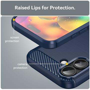 iPhone 17 Børstet TPU Cover - Karbonfiber - blå