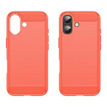 iPhone 17 Børstet TPU Cover - Karbonfiber - rød