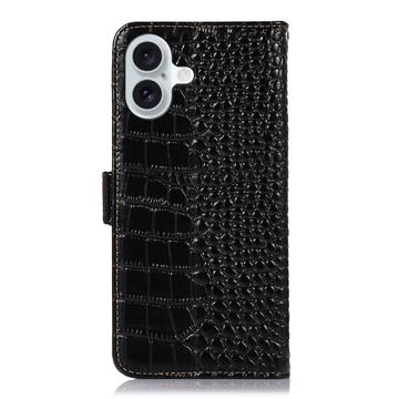 iPhone 17 Crocodile Series Læderpung med RFID - Sort