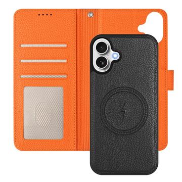 iPhone 17 aftageligt pungetui med MagSafe, RFID-beskyttelse og håndrem - sort / orange