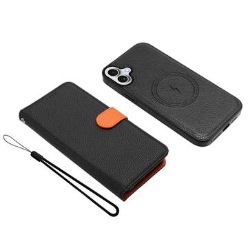 iPhone 17 aftageligt pungetui med MagSafe, RFID-beskyttelse og håndrem - sort / orange
