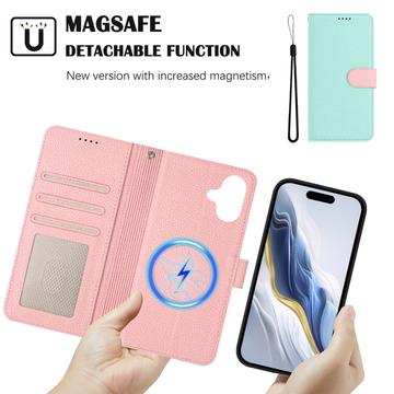 iPhone 17 aftageligt pungetui med MagSafe, RFID-beskyttelse og håndrem - Mynte / Pink