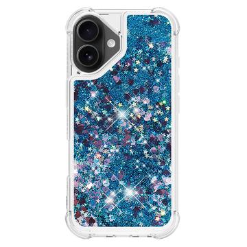iPhone 17 Glitter Quicksand TPU Cover - Blå hjerter