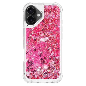 iPhone 17 Glitter Quicksand TPU Cover - Lyserøde hjerter