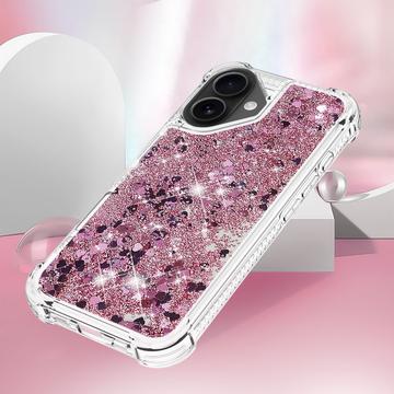 iPhone 17 Glitter Quicksand TPU Cover - Rosaguld hjerter
