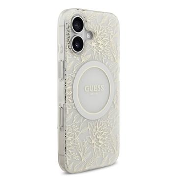 iPhone 17 Guess IML Flowers Allover Electro Cover med Perlestrop - MagSafe-kompatibel - Hvid