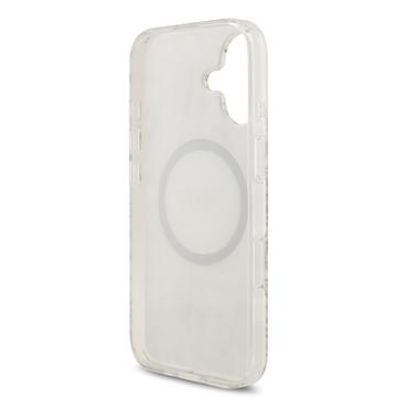 iPhone 17 Guess IML Flowers Allover Electro Cover med Perlestrop - MagSafe-kompatibel - Hvid