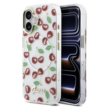 iPhone 17 Guess IML Glitter Cherry Hybrid Cover - MagSafe-kompatibelt - Gennemsigtigt