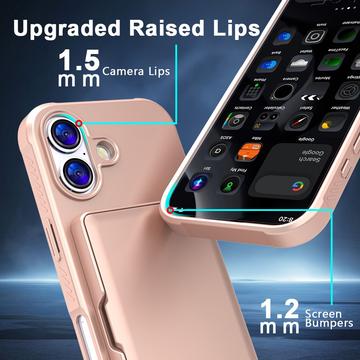 iPhone 17 Hybrid Cover med Spejl og Kortholder - Pink