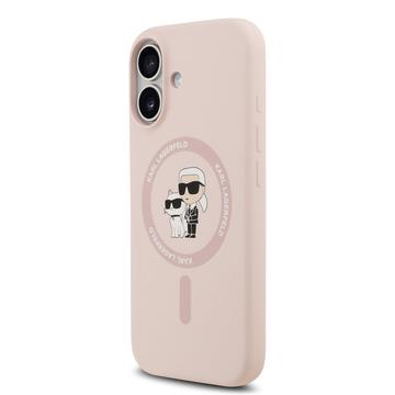iPhone 17 Karl Lagerfeld Karl and Choupette MagSafe Cover i flydende silikone - Pink