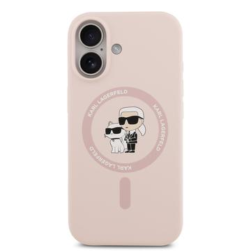 iPhone 17 Karl Lagerfeld Karl and Choupette MagSafe Cover i flydende silikone - Pink