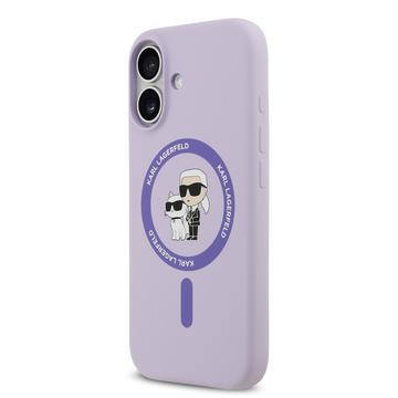 iPhone 17 Karl Lagerfeld Karl and Choupette MagSafe Cover i flydende silikone - Lilla