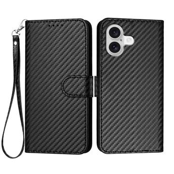 iPhone 17 Premium Wallet-etui med rem - kulfiberstruktur - kulsort
