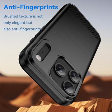 iPhone 17 Pro Børstet TPU Cover - Karbonfiber - Sort