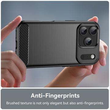 iPhone 17 Pro Børstet TPU Cover - Karbonfiber - Sort