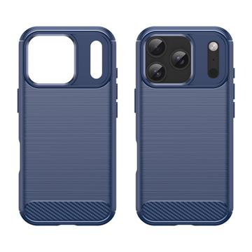 iPhone 17 Pro Børstet TPU Cover - Karbonfiber - blå