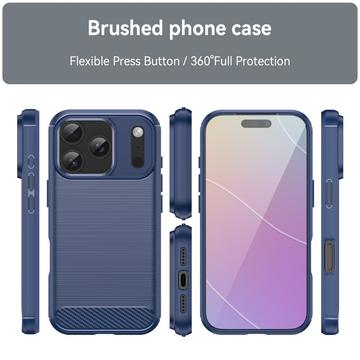 iPhone 17 Pro Børstet TPU Cover - Karbonfiber - blå