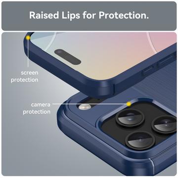 iPhone 17 Pro Børstet TPU Cover - Karbonfiber - blå