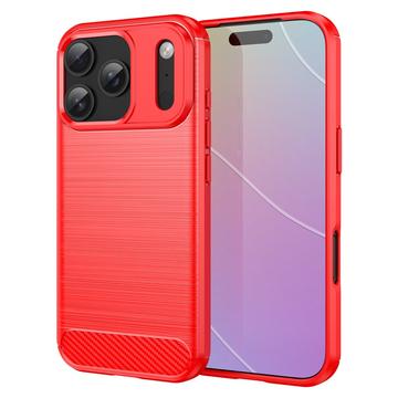 iPhone 17 Pro Børstet TPU Cover - Karbonfiber - rød