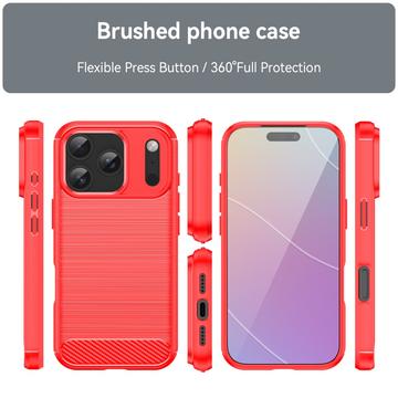 iPhone 17 Pro Børstet TPU Cover - Karbonfiber - rød