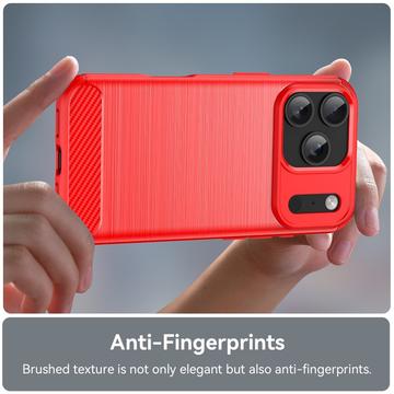 iPhone 17 Pro Børstet TPU Cover - Karbonfiber - rød