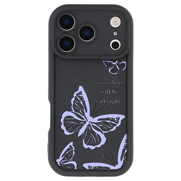 iPhone 17 Pro TPU-cover med Sommerfugleprint - Lilla / Sort