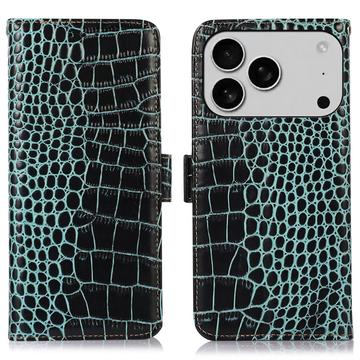 iPhone 17 Pro Crocodile Series Læderpung med RFID - Grøn