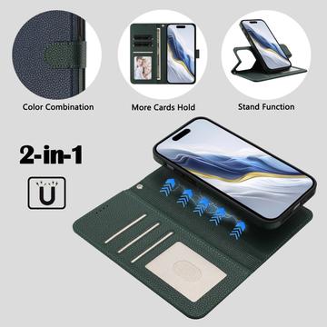 iPhone 17 Pro aftageligt pungetui med MagSafe, RFID-beskyttelse og håndrem - blå / grøn