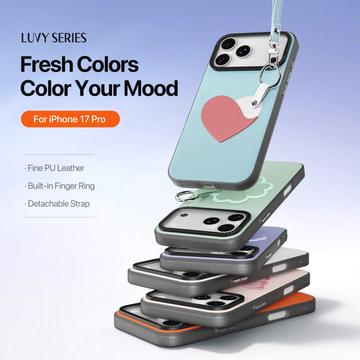 iPhone 17 Pro Dux Ducis Luvy cover med fingerring/håndrem - himmelblå / hjerte