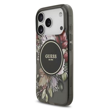 iPhone 17 Pro Guess IML Flowers cover med perlerem - Sort