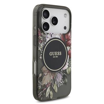 iPhone 17 Pro Guess IML Flowers cover med perlerem - Sort