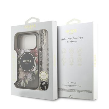 iPhone 17 Pro Guess IML Flowers cover med perlerem - Sort