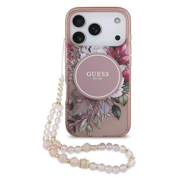 iPhone 17 Pro Guess IML Flowers cover med perlerem - Pink